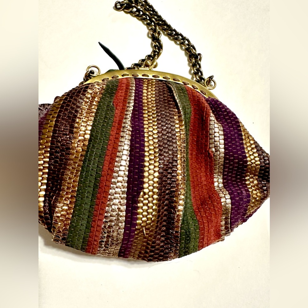 VTG NEW Elisa Atheniense Metalic Floral Artsy Leather Purse Chain Shoulder Bag - Picture 3 of 9